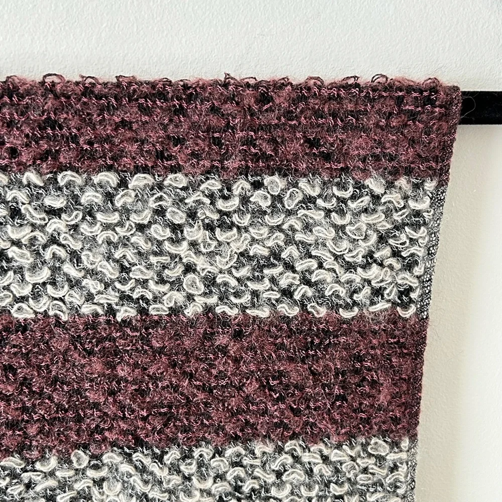 Purple Gray Fuzzy Boucle Wool Fringe Scarf